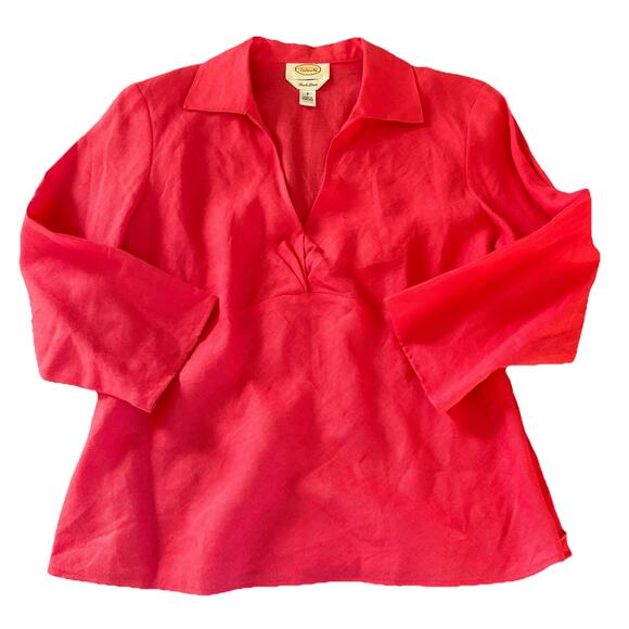 Talbots Irish Linen 3/4 Sleeve V-neck Side Zip Dark Pink Top Size 8 - Picture 5 of 14